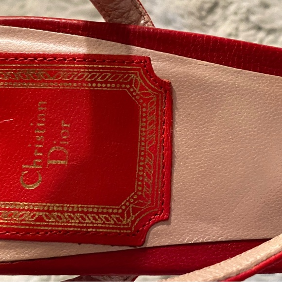 DIOR strappy Red Sandals with Grommet Detail and Gold Embossed Buckle - Picture 10 of 16